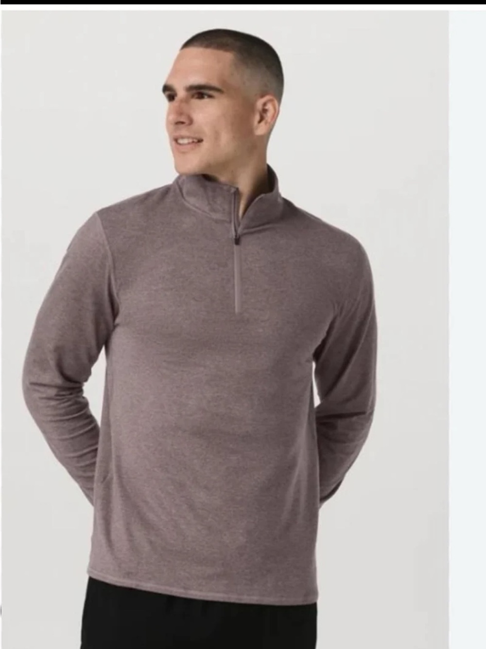 VUORI PONTO HALF ZIP MOCK NECK in Huckleberry Heather size Large